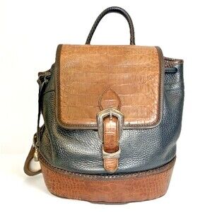 Brighton Vintage Croc Embossed Leather Backpack Black Brown A497122